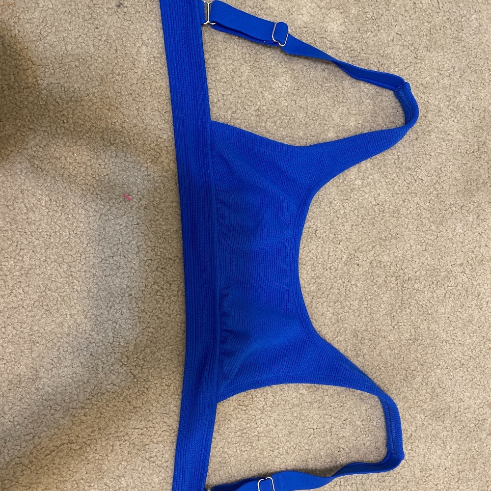 Blue Ribbed Bikini Top